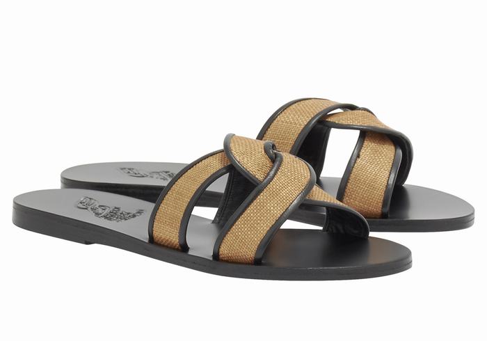 Brown Black Women Ancient Greek Sandals Desmos Slide Sandals | CLQ3929UE