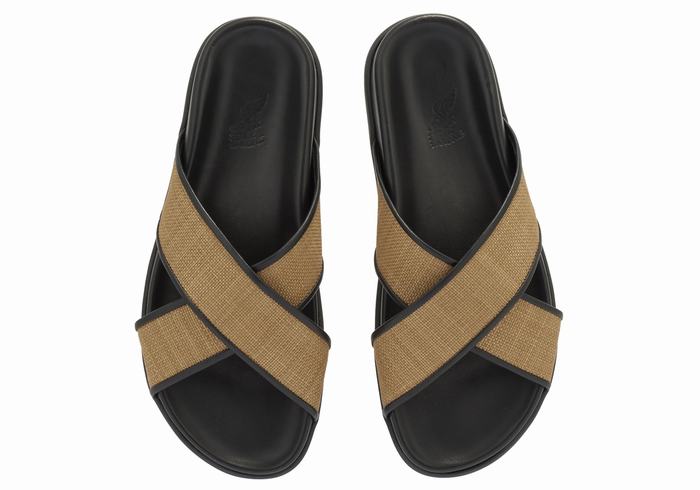 Brown Black Women Ancient Greek Sandals Thais Footbed Slide Sandals | MVZ46TB