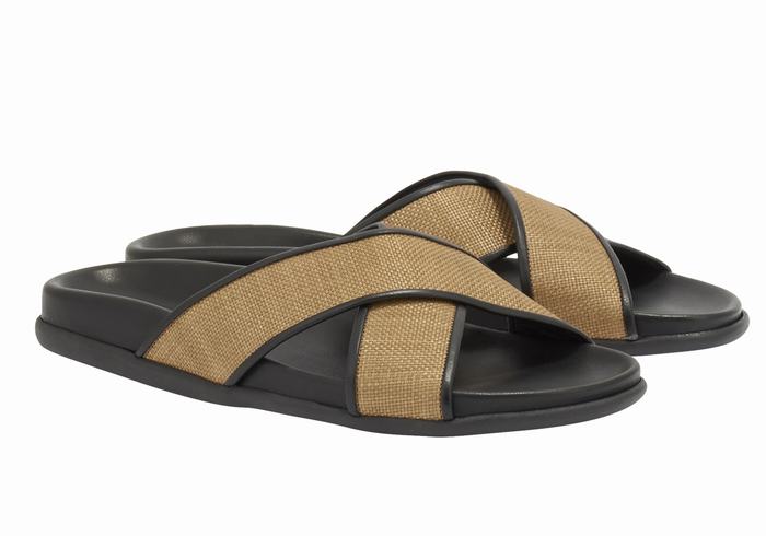 Brown Black Women Ancient Greek Sandals Thais Footbed Slide Sandals | MVZ46TB