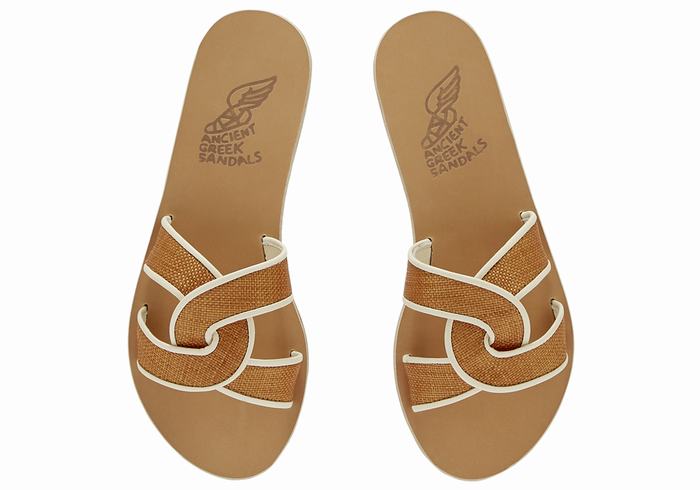 Brown White Women Ancient Greek Sandals Desmos Slide Sandals | JBJ5631BD