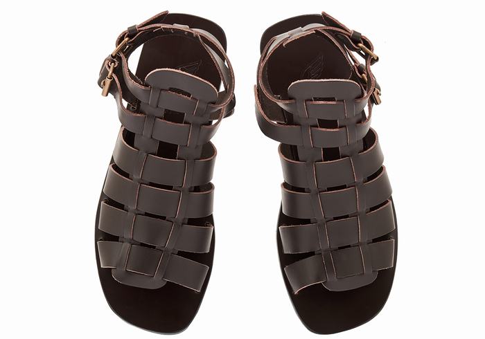 Chocolate Men Ancient Greek Sandals Alexandros Leather Fisherman Sandals | ZHW1339VC