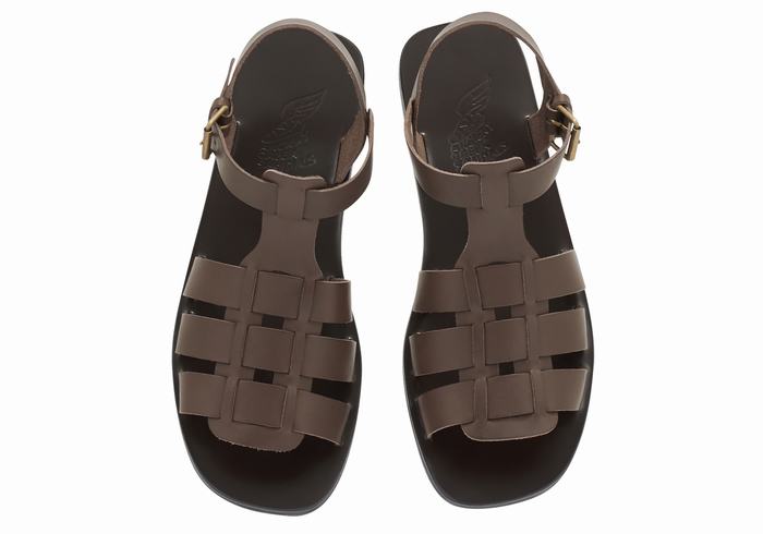 Chocolate Men Ancient Greek Sandals Ektoras Leather Fisherman Sandals | ISG541YT