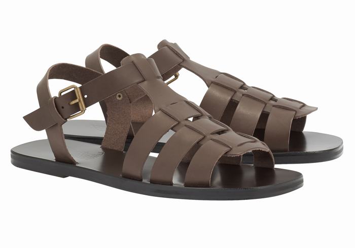 Chocolate Men Ancient Greek Sandals Ektoras Leather Fisherman Sandals | ISG541YT