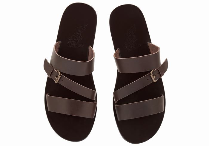 Chocolate Men Ancient Greek Sandals Ifiklis Leather Slide Sandals | KLQ177PY