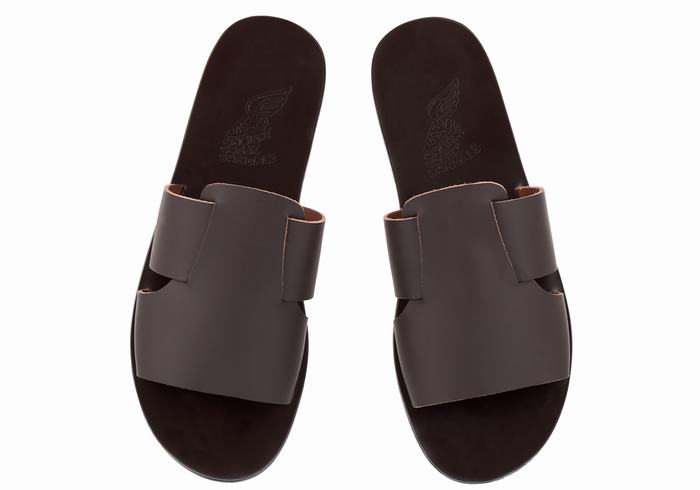 Chocolate Men Ancient Greek Sandals Miltiadis Leather Slide Sandals | XLM260IN