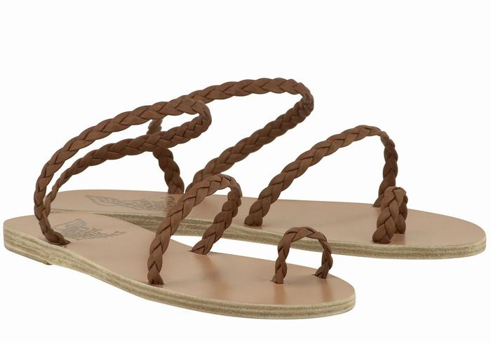 Chocolate Women Ancient Greek Sandals Eleftheria Leather Braided Sandals | WHD433QZ