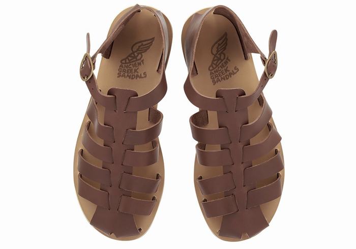 Coffee Men Ancient Greek Sandals Homer Leather Fisherman Sandals | PBP3120CZ