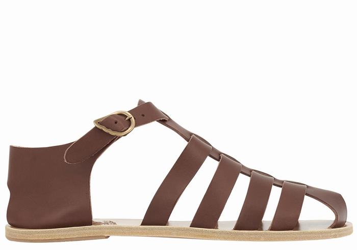 Coffee Men Ancient Greek Sandals Homer Leather Fisherman Sandals | PBP3120CZ