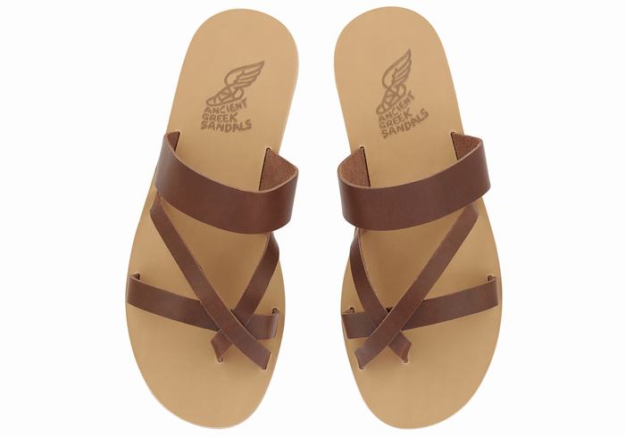 Coffee Men Ancient Greek Sandals Jason Leather Slide Sandals | IKS6818BP