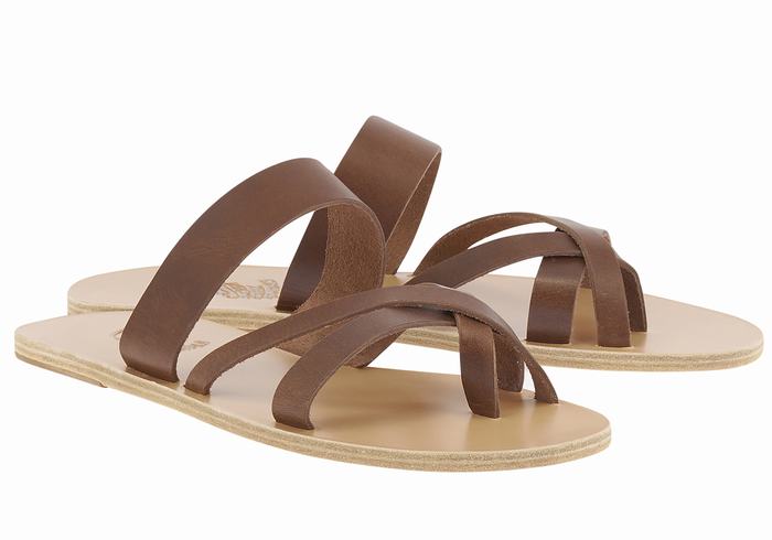 Coffee Men Ancient Greek Sandals Jason Leather Slide Sandals | IKS6818BP