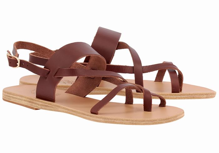 Coffee Women Ancient Greek Sandals Alethea Leather Back-Strap Sandals | QYR540BJ