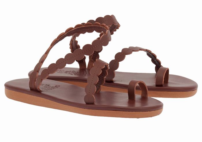 Coffee Women Ancient Greek Sandals Aura Toe-Post Sandals | AQI1004DY