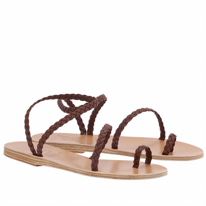 Coffee Women Ancient Greek Sandals Eleftheria Leather Braided Sandals | NSW997TN