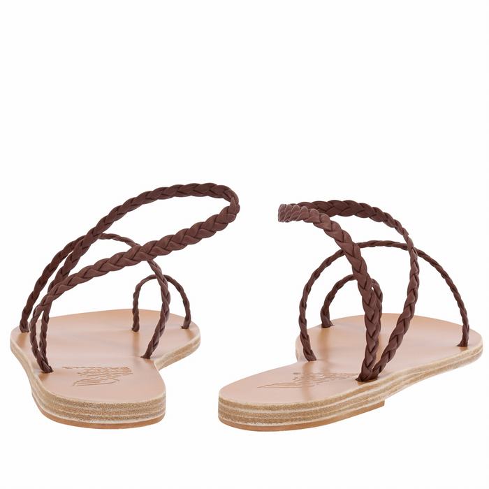 Coffee Women Ancient Greek Sandals Eleftheria Leather Braided Sandals | NSW997TN