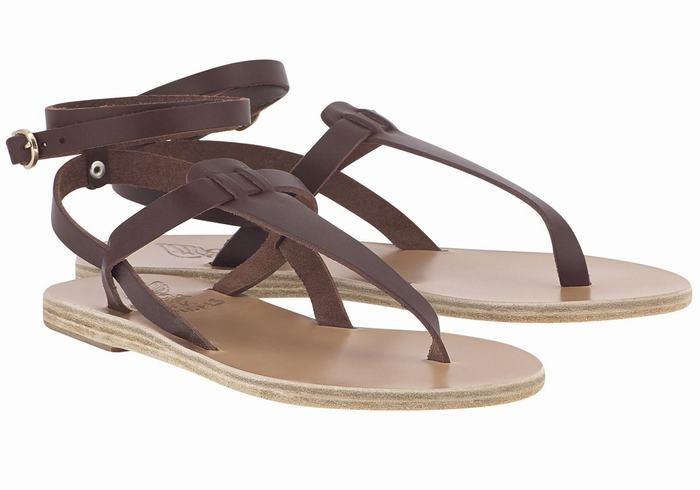 Coffee Women Ancient Greek Sandals Estia Leather Ankle Strap Sandals | DOE4341XU