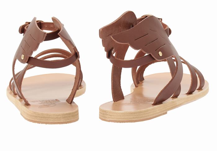 Coffee Women Ancient Greek Sandals Ikaria Leather Ankle Strap Sandals | UMU5913TH