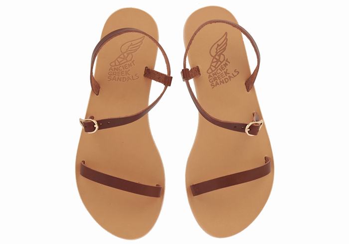 Coffee Women Ancient Greek Sandals Niove Leather Back-Strap Sandals | XRG2774QA