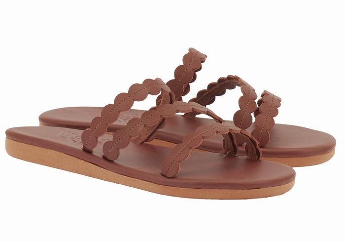 Coffee Women Ancient Greek Sandals Oceanis Slide Sandals | COF2854LL