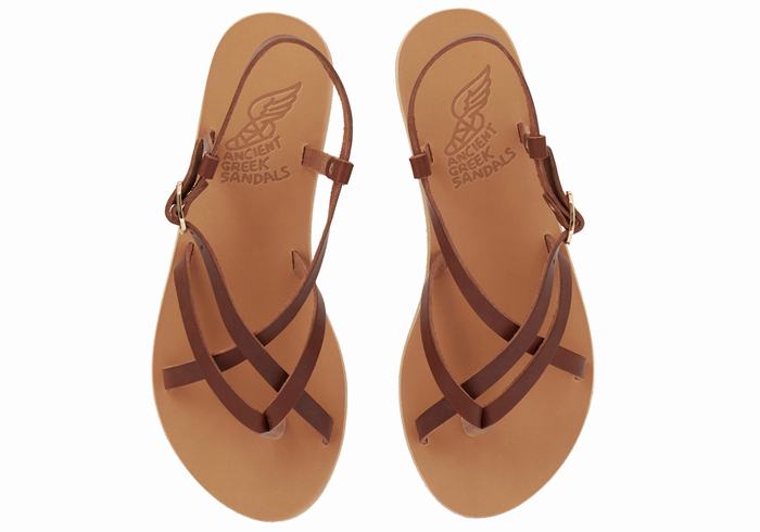 Coffee Women Ancient Greek Sandals Semele Leather Back-Strap Sandals | PUC1922CI