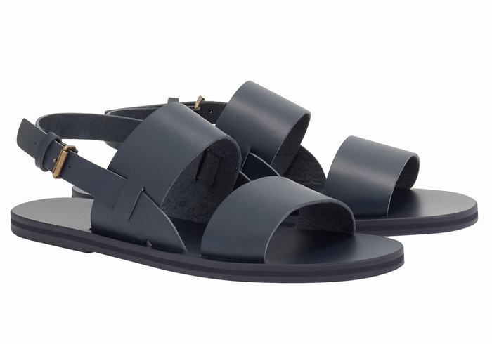 Dark Blue Men Ancient Greek Sandals Irodotos Leather Casual Sandals | EAO7437UY