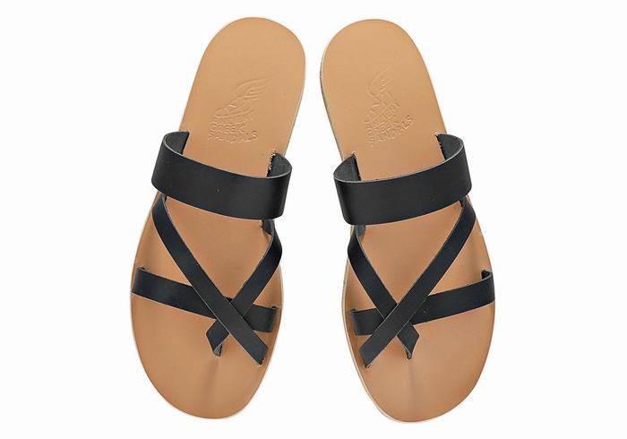 Dark Blue Men Ancient Greek Sandals Jason Leather Slide Sandals | RIQ565WM