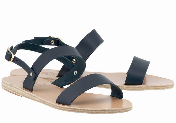 Dark Blue Women Ancient Greek Sandals Clio Back-Strap Sandals | OUR2079RU