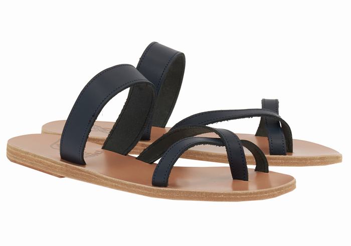 Dark Blue Women Ancient Greek Sandals Daphnae Leather Slide Sandals | BLC4666IN