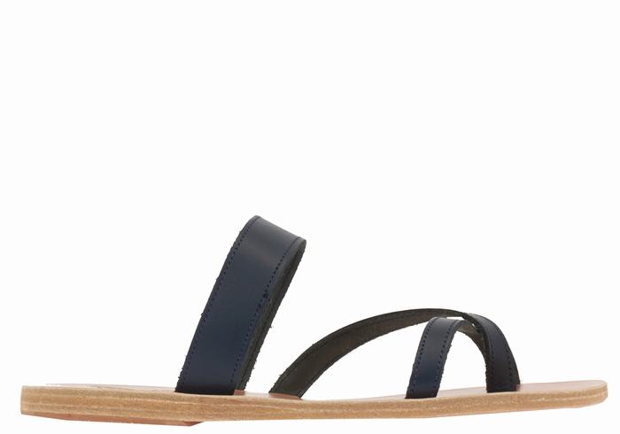 Dark Blue Women Ancient Greek Sandals Daphnae Leather Slide Sandals | BLC4666IN