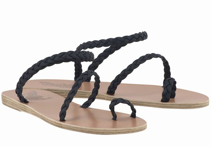 Dark Blue Women Ancient Greek Sandals Eleftheria Leather Braided Sandals | UVG4649IK