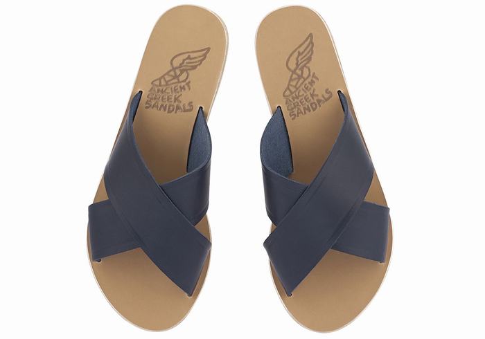 Dark Blue Women Ancient Greek Sandals Thais Slide Sandals | HAM439BI