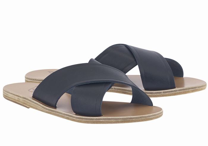 Dark Blue Women Ancient Greek Sandals Thais Slide Sandals | HAM439BI