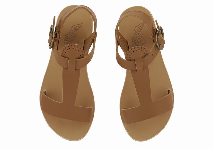 Dark Brown Kids' Ancient Greek Sandals Little Amber Soft Flat Sandals | RTL7381QP