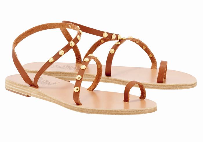 Dark Brown Women Ancient Greek Sandals Eleftheria Bee Toe-Post Sandals | DQF3775DI