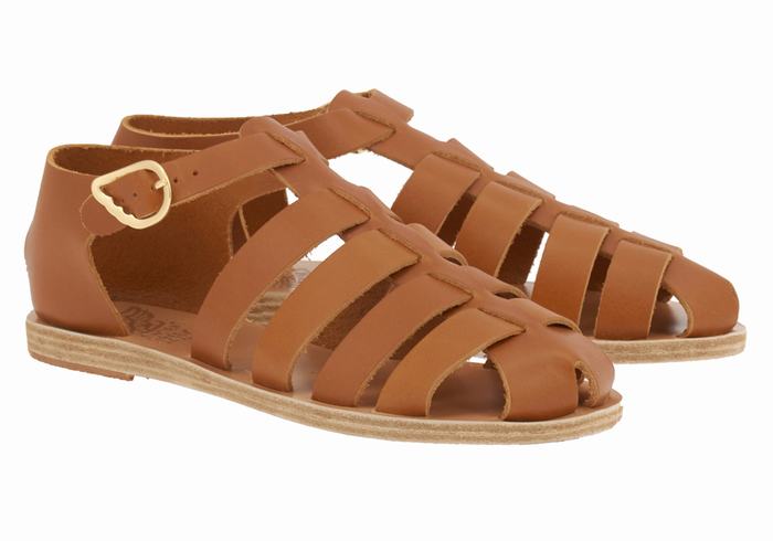 Dark Brown Women Ancient Greek Sandals Homeria Leather Fisherman Sandals | NJQ3076YJ