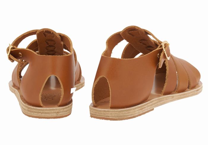 Dark Brown Women Ancient Greek Sandals Homeria Leather Fisherman Sandals | NJQ3076YJ