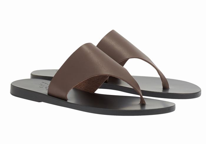 Dark Brown Women Ancient Greek Sandals Mera Leather Flip Flops | PUO1811PE