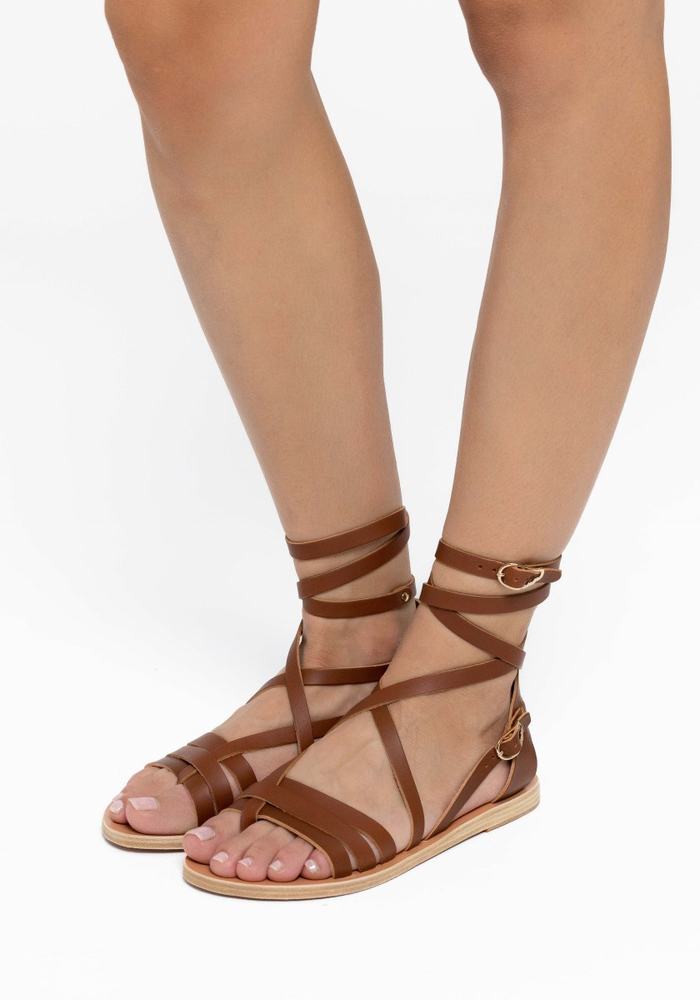 Dark Brown Women Ancient Greek Sandals Satira Leather Gladiator Sandals | NCC4952VJ