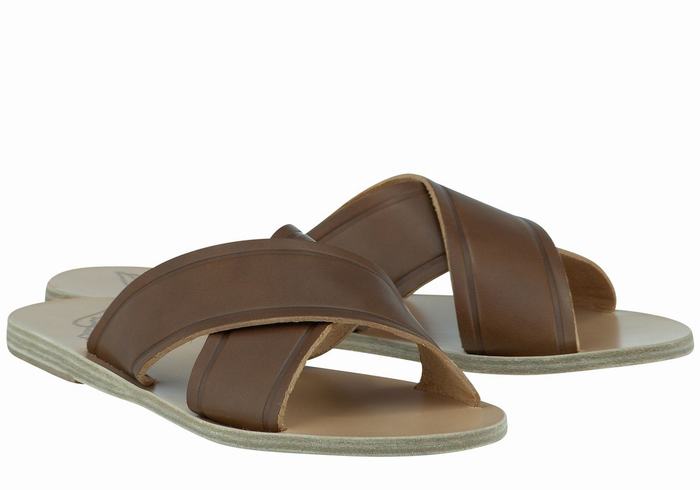 Dark Brown Women Ancient Greek Sandals Thais Slide Sandals | KXS9449RL