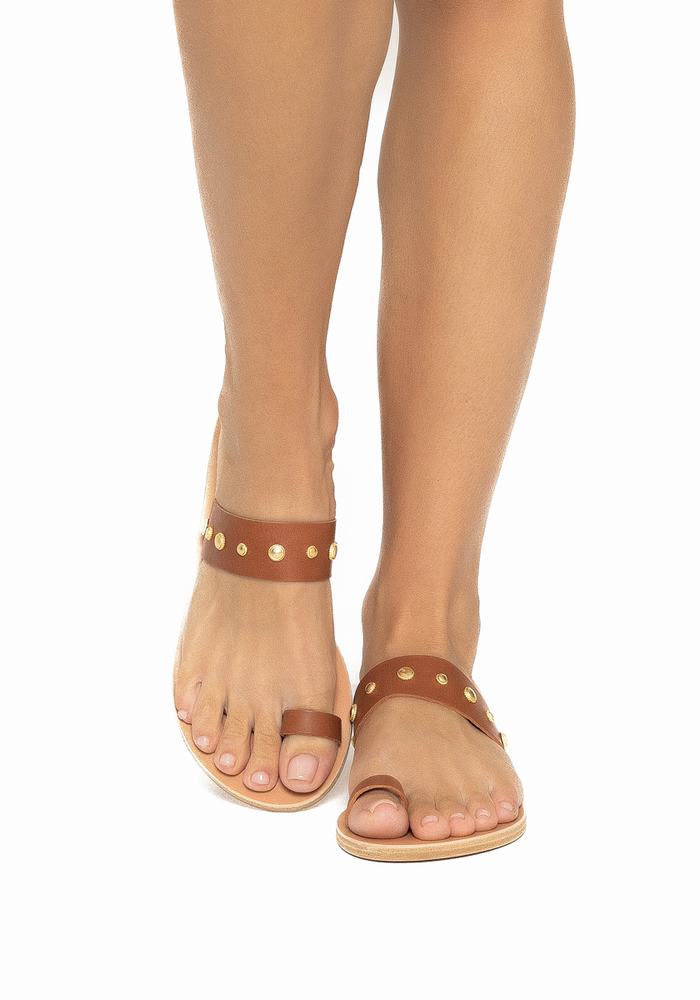 Dark Brown Women Ancient Greek Sandals Thalia Bee Toe-Post Sandals | VOA5932EN