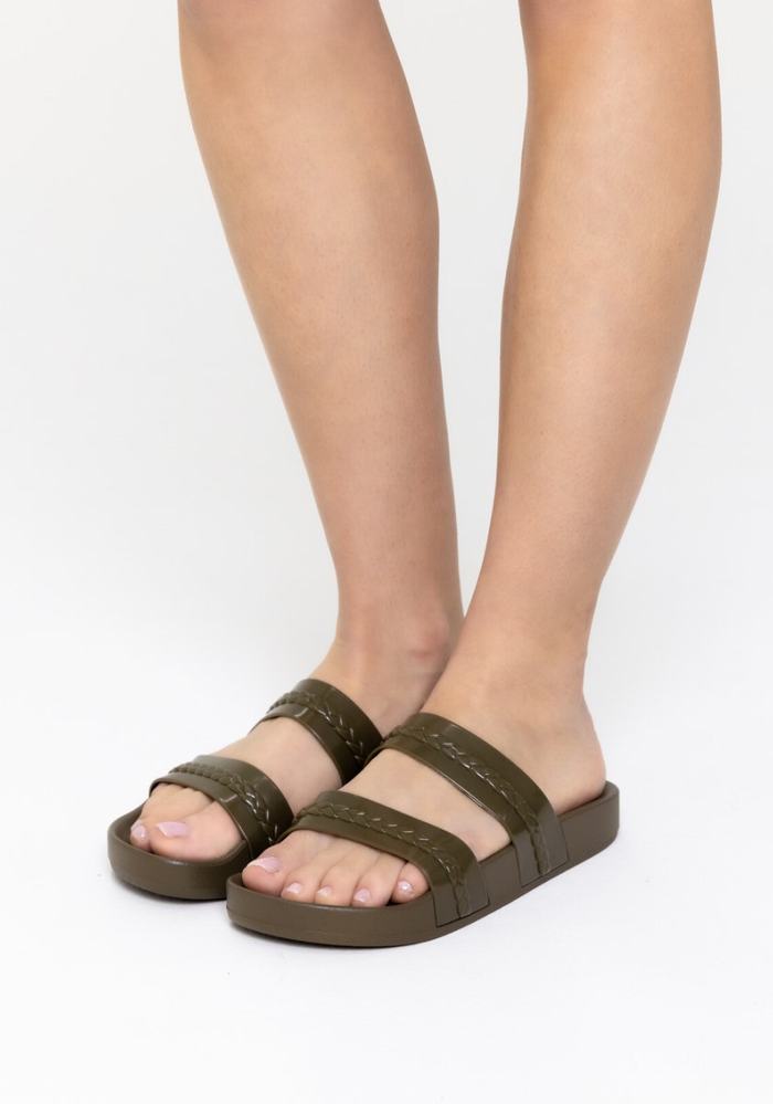 Dark Green Women Ancient Greek Sandals Meli Slide Sandals | PVL3013JV