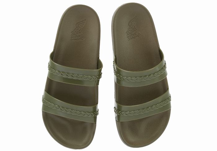 Dark Green Women Ancient Greek Sandals Meli Slide Sandals | PVL3013JV