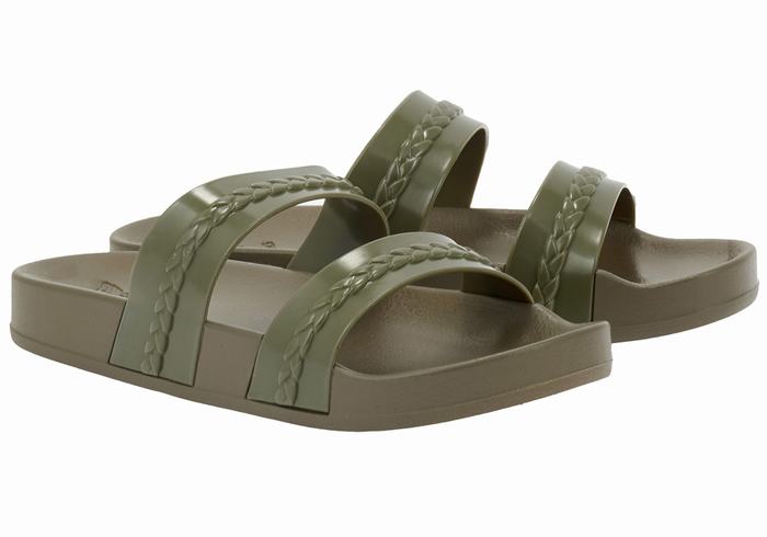 Dark Green Women Ancient Greek Sandals Meli Slide Sandals | PVL3013JV