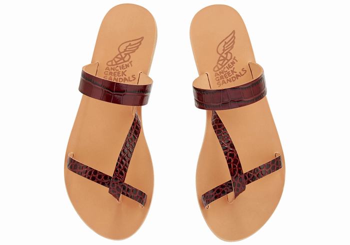 Dark Red Black Women Ancient Greek Sandals Daphnae Slide Sandals | NJF228RR