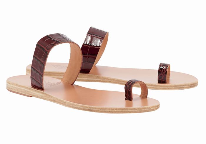 Dark Red Black Women Ancient Greek Sandals Thalia Toe-Post Sandals | DBF606NW