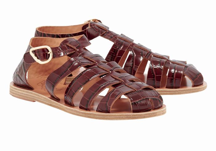 Dark Red Black Women Ancient Greek Sandals Homeria Fisherman Sandals | GHK1769LT