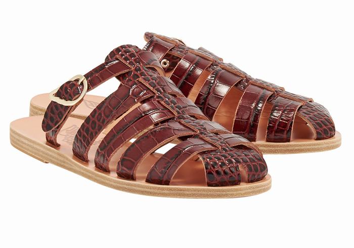 Dark Red Black Women Ancient Greek Sandals Cosmia Fisherman Sandals | ZZP9720ZE