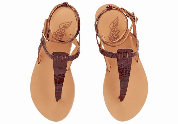 Dark Red Black Women Ancient Greek Sandals Estia Ankle Strap Sandals | ROL8815PO