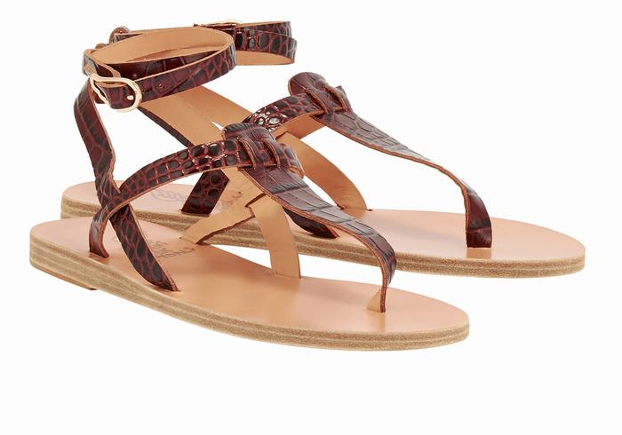 Dark Red Black Women Ancient Greek Sandals Estia Ankle Strap Sandals | ROL8815PO