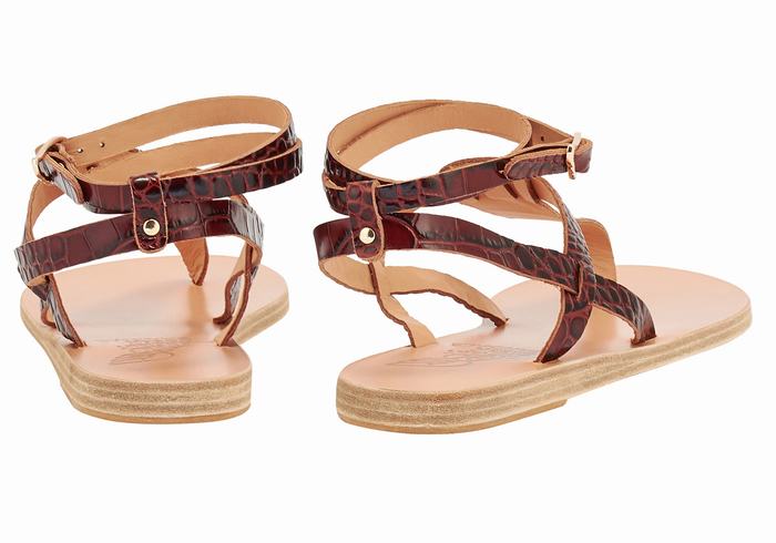 Dark Red Black Women Ancient Greek Sandals Estia Ankle Strap Sandals | ROL8815PO