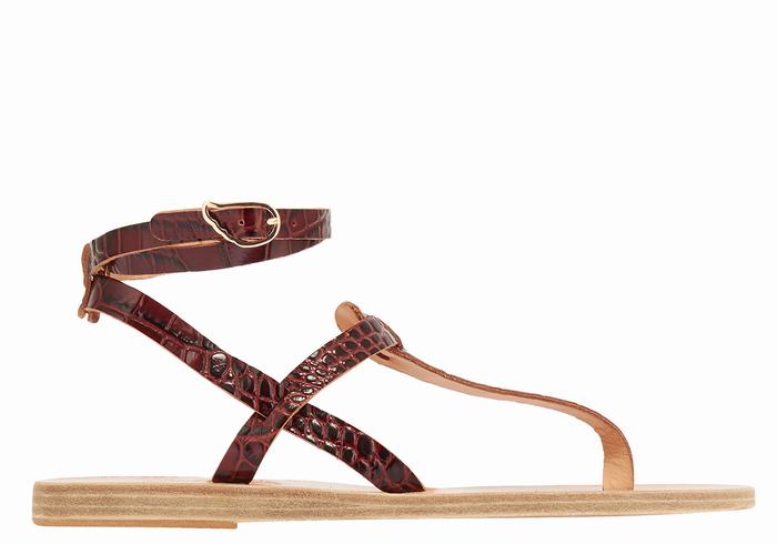 Dark Red Black Women Ancient Greek Sandals Estia Ankle Strap Sandals | ROL8815PO